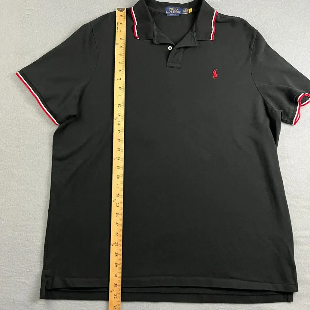 Polo Ralph Lauren Mesh Polo Shirt Short Sleeve Black Red/White Trim Men's XXL